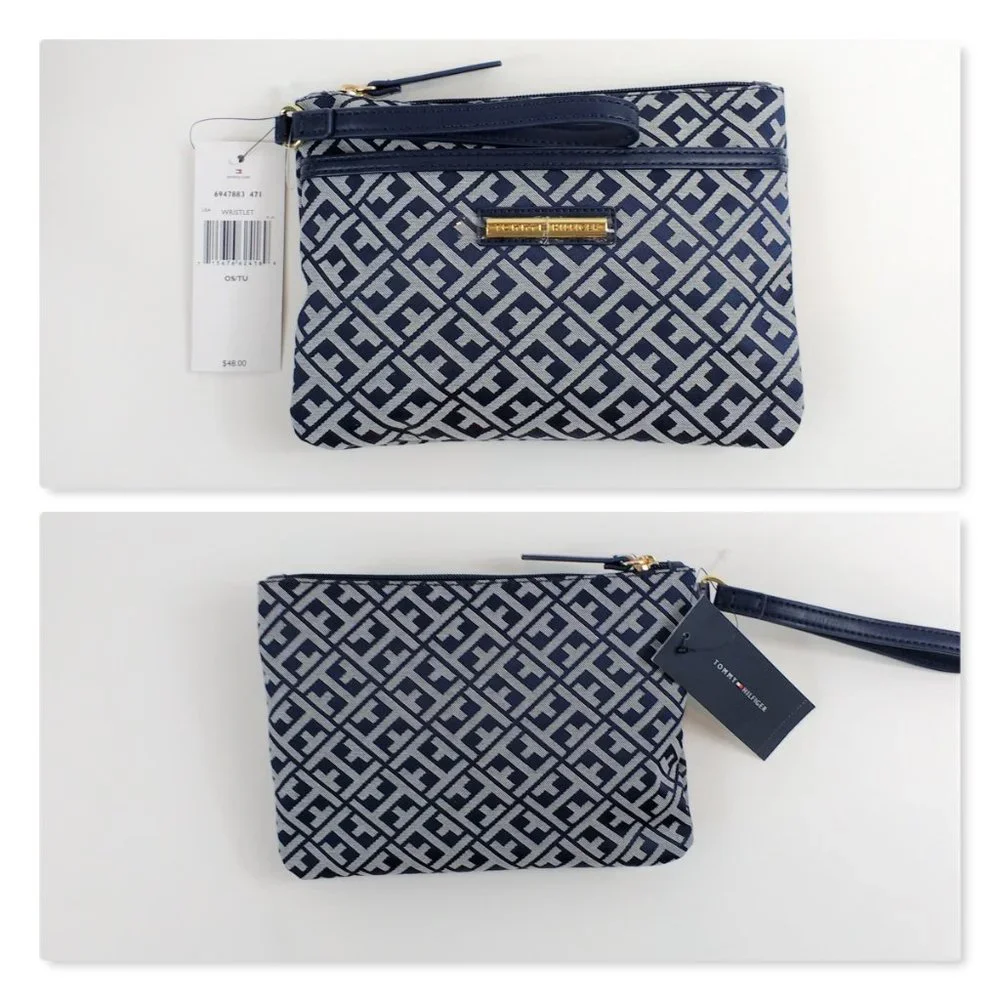 Tommy Hilfiger Navy White Satchel & Wristlet MSRP $146
